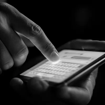 Monochrome Smartphone App Tap Close Up