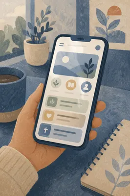 Smartphone App Screen in Café Close-Up