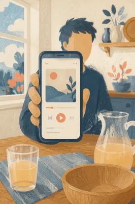 Hand Holding Smartphone Music App Close Up