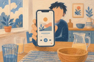Hand Holding Smartphone Music App Close-Up
