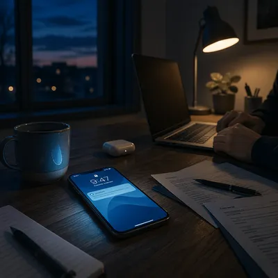 Smartphone Notification Glow on Evening Desk