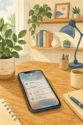 Glowing Smartphone Notifications on Wooden Desk