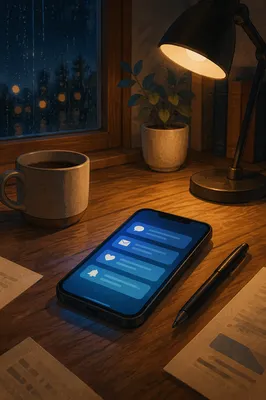 Smartphone Glow on Minimal Desk at Dusk