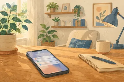 Glowing Smartphone Notifications on Wooden Desk