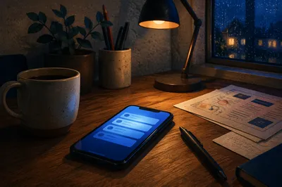 Glowing Smartphone on Minimal Desk at Dusk