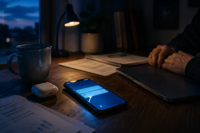 Smartphone Notification Glow on Evening Desk