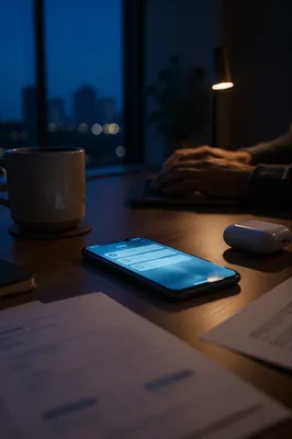 Smartphone Notification Glow on Evening Desk