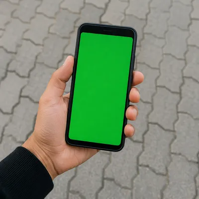 Hand Holding Smartphone With Green Screen