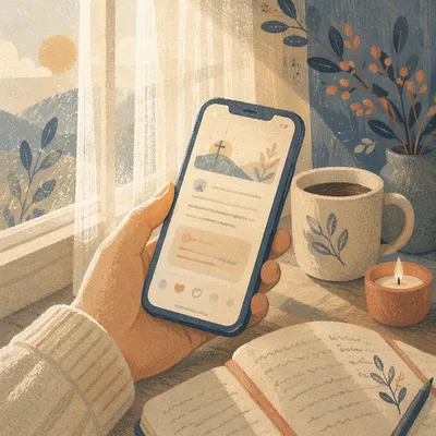 Hand Holding Smartphone by Window Desk