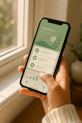 Hand Tapping Smartphone Wellness App by Window