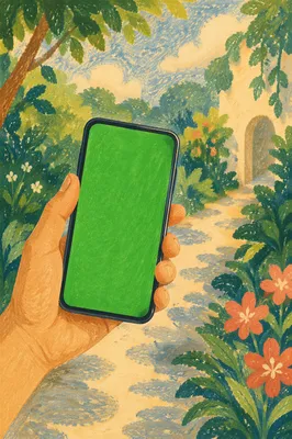 Hand Holding Smartphone with Green Screen
