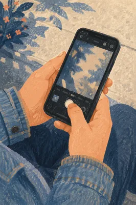 Hands Holding Smartphone in Sunlit Denim Close-Up