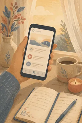 Morning Devotion on Smartphone by Window