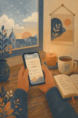 Morning Devotion on Smartphone by Candlelight