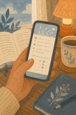 Hand Holding Smartphone Above Wooden Table