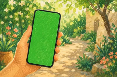 Hand Holding Smartphone With Green Screen