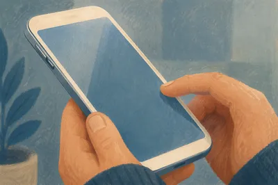 Close-Up Hands Holding Blue Smartphone