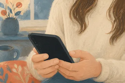 Close-Up Hands Holding Black Smartphone