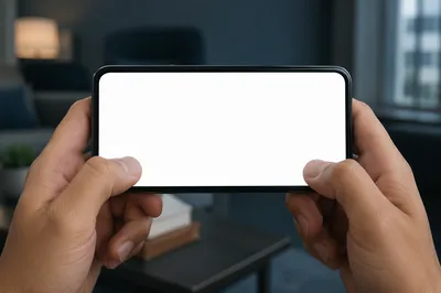 Hands Holding Blank Smartphone Screen Close-Up