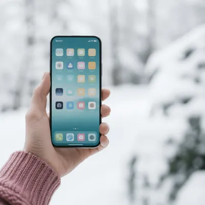 Hand Holding Smartphone in Snowy Light