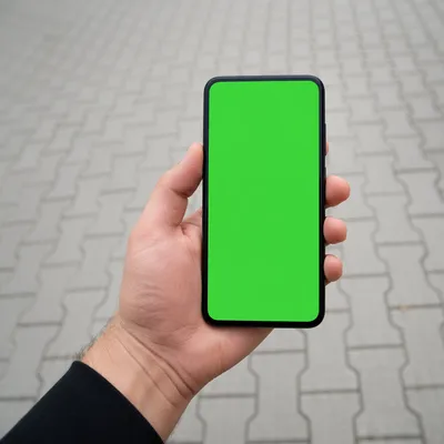 Hand Holding Smartphone With Green Screen