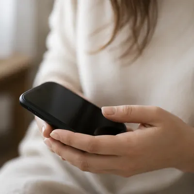 Hand Holding Black Smartphone Close Up
