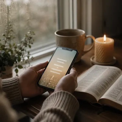Hands Holding Smartphone for Morning Devotion