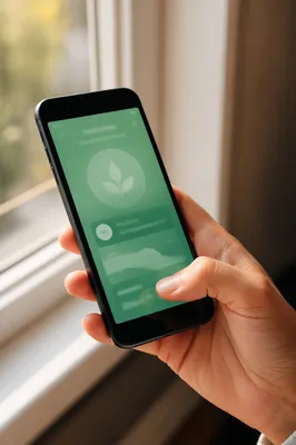 Hand Holding Smartphone With Green Wellness App