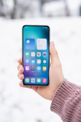 Hand Holding Smartphone in Winter Light