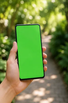 Hand Holding Smartphone With Green Screen