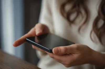 Hands Holding Black Smartphone Close Up