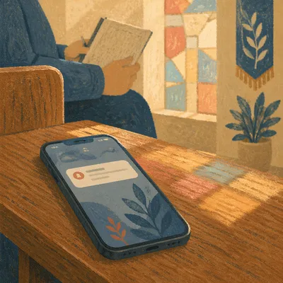 Church App Notification on Smartphone Bench