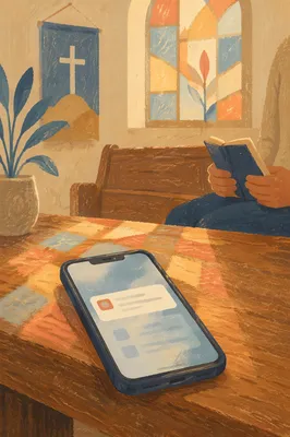 Church App Notification on Smartphone Bench