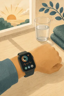 Smartwatch Health Data at Sunrise Desk