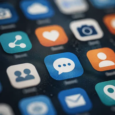 Macro Smartphone Screen with Social App Icons