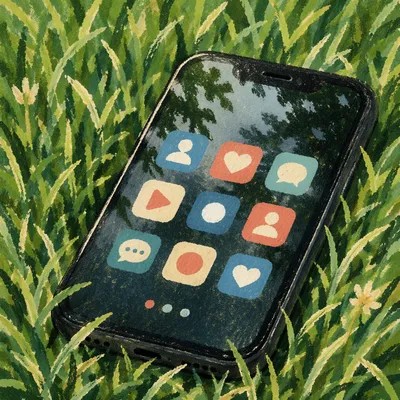 Smartphone Social Icons in Fresh Green Grass