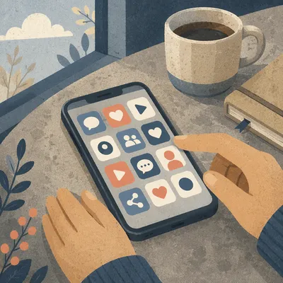 Smartphone Social App Icons on Café Table