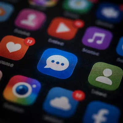 Colorful Social Media Icons on Phone Screen
