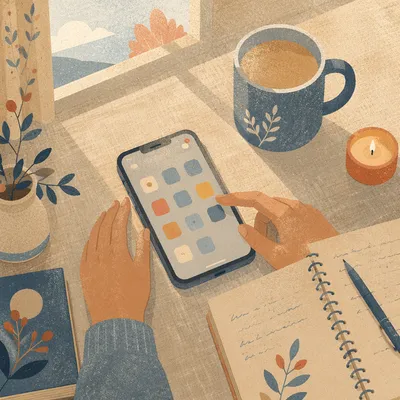 Mindful Smartphone Apps on Linen Desk