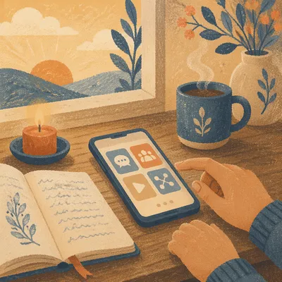 Mindful Smartphone Connection on Morning Desk