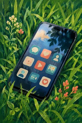 Social Media Icons on Grass Phone Screen