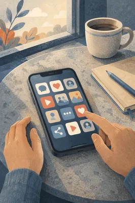 Smartphone with Social App Icons on Table