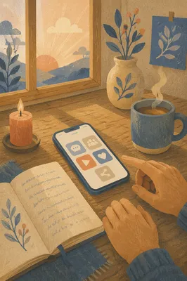 Mindful Smartphone Apps on Morning Desk