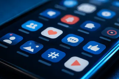 Macro Smartphone Screen with Social App Icons