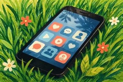 Social Media Apps on Phone in Grass