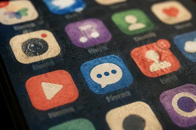 Colorful Social Media Icons on Phone Screen