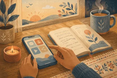 Mindful Smartphone Apps on Morning Desk