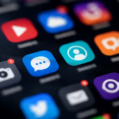 Macro Smartphone Screen with Social App Icons