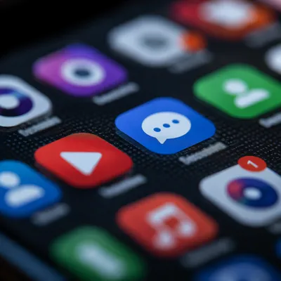Macro Smartphone Screen with Social App Icons