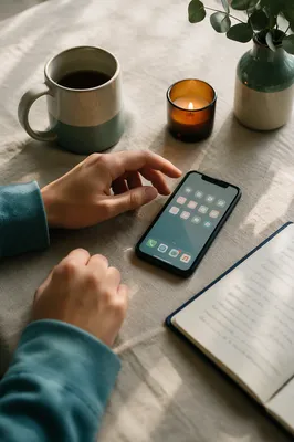 Mindful Smartphone App Icons on Cozy Desk